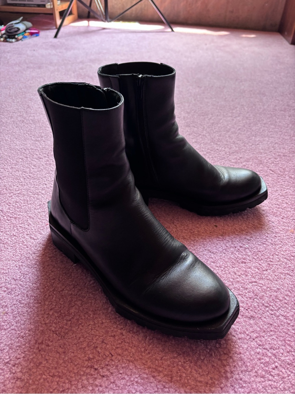 Marcella Geometric Sole Black Leather Ankle Boots